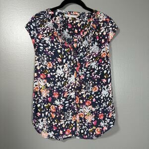 Daniel Rainn Women's Blue Floral Cottagecore Boho Top - Size Small - Pleated